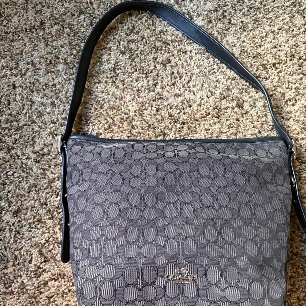 Coach Charcoal and Black Signature Shoulder Bag authentic